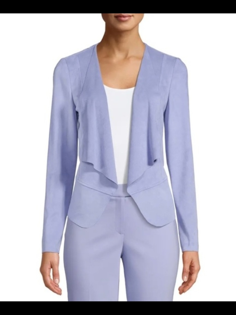 Anne Klein Drapped Open-Front Suede Stretch Blazer Jacket
